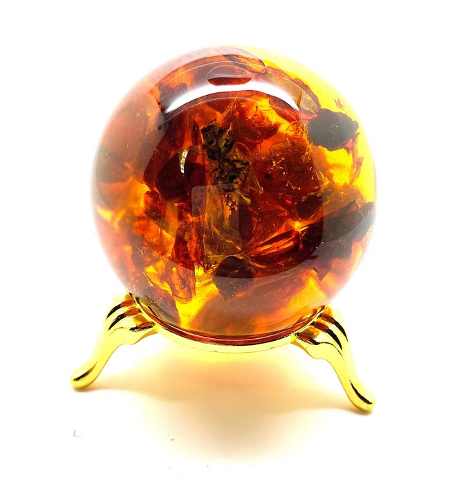Boule avec pierres d'ambre de la Baltique et abeille - Ambre - Succinite - 55 mm - 55 mm  (Sans Prix de Réserve)