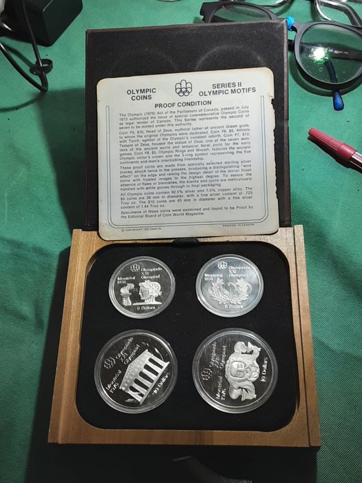 加拿大. Elizabeth II. 1976 Montreal Olympics 4x Proof coin set in original case of issue (ASW 4.32oz, 134,37g pure silver)  (没有保留价)