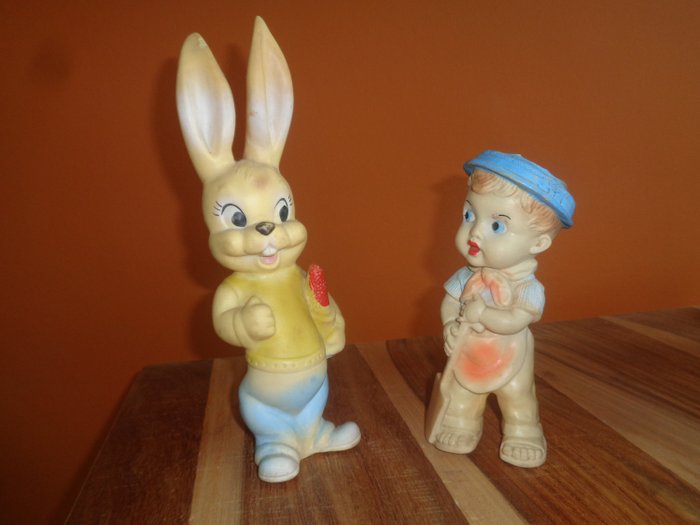 Onbekend - 玩具 2 stuks oude rubberen piep popjes - 1950-1960