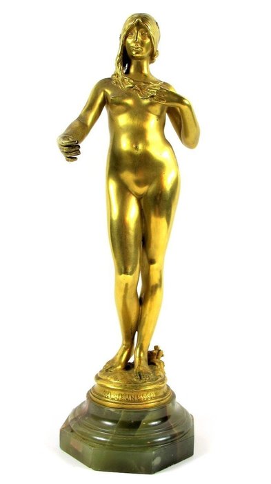 Escultura, Antonin Carles (1851-1919) - 'La Jeunesse' - Art Nouveau - 32 cm - Bronze (dourado) - 1890