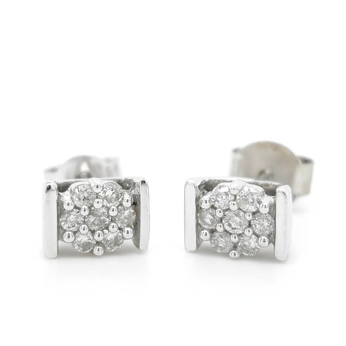 No Reserve Price - Stud earrings - 9 kt. White gold -  0.18 tw. Diamond  (Natural) 