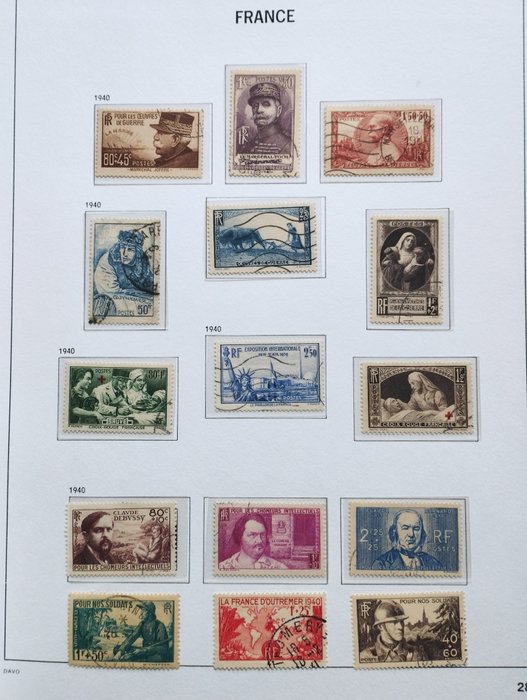 Francia 1940/1949 - Colección completa en hojas de Davo. - Yvert N° 451 à 862