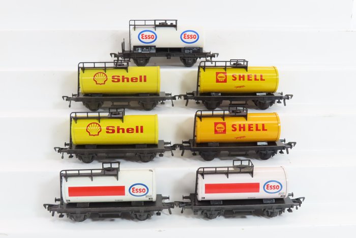 Fleischmann H0轨 - 1215Sh/5030/5031/5032 - 模型火车货运车厢 (6) - 两轴油罐车“Esso”和“Shell” - DB