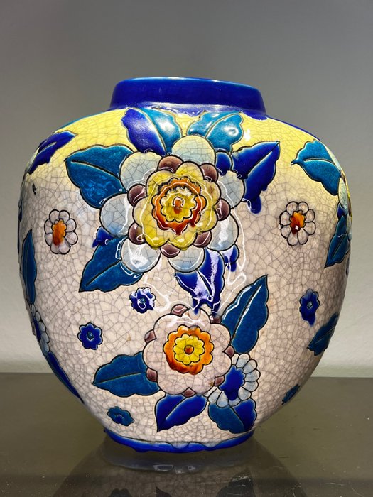 Keramis Boch, Boch Frères, Keramis - Charles Catteau - Vase -  Große bursiförmige Vase mit ovalem Querschnitt  - Steingut