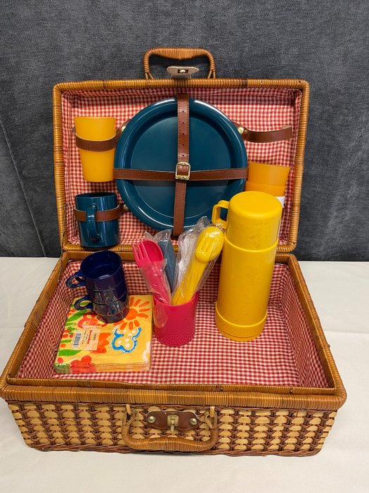 Mand - Riet / Leer Picknick Set