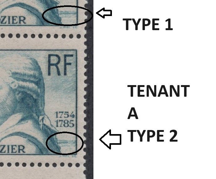 Frankreich 1936 - Pilâtre de Rozier, Typ 1 und 2 stehen in einem vertikalen Paar! Selten und nicht gelistet. - YVERT 313**/MNH