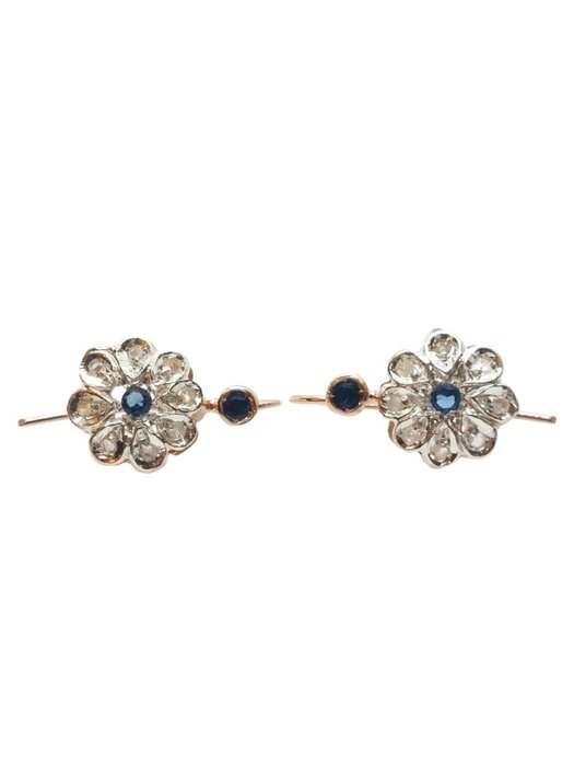 No Reserve Price - Earrings - 9 kt. Rose gold, Silver Sapphire - Diamond 