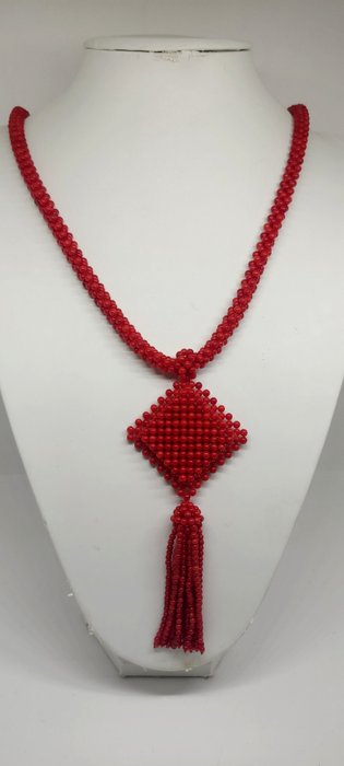 Ohne Mindestpreis - Halskette mit Anhänger Extra dunkle pazifische Isidade-Koralle Koralle 