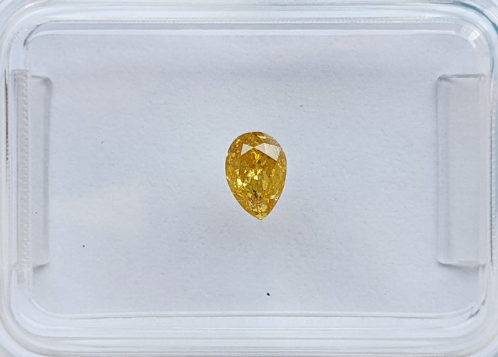 Diamond - 0.25 ct - Αχλάδι - fancy intens orangy yellow - I1, No Reserve Price