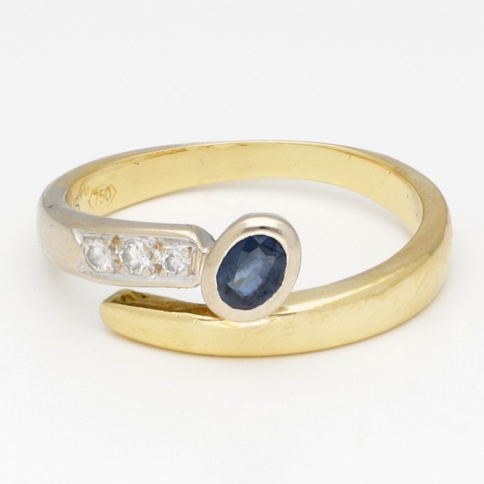戒指 - 18 克拉 白金, 黃金 鉆石 - 藍寶石 