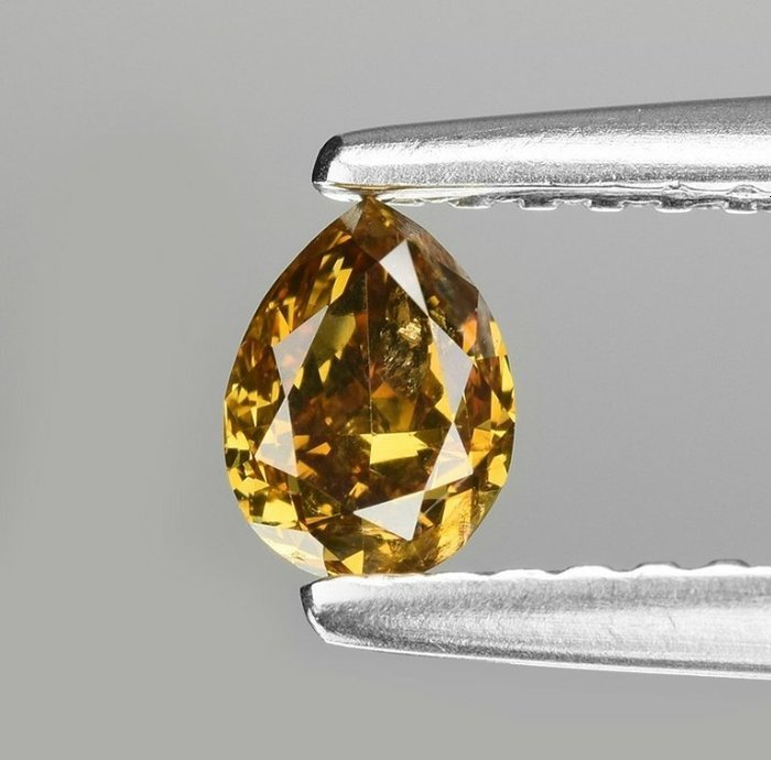 1 pcs 鑽石 - 0.33 ct - 梨形 - 艷深黃啡色 - I2