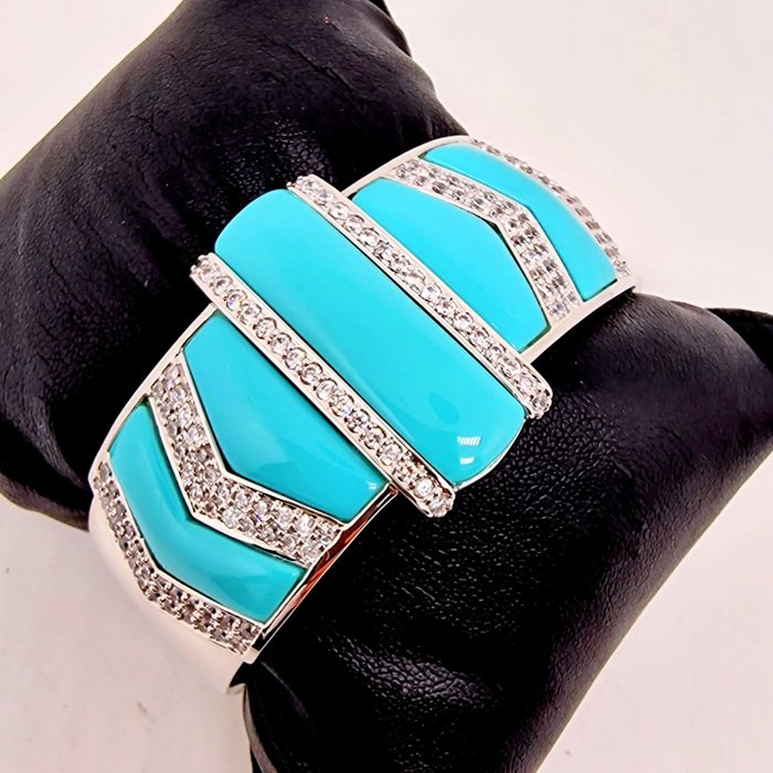 Turquoise gorgeous silver plated statement bracelet - 镀银金属 - 手镯