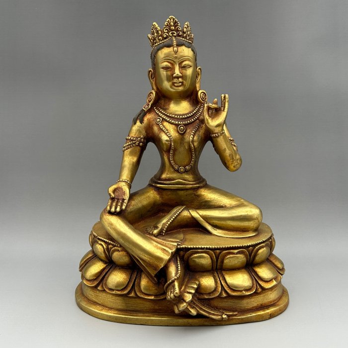 大绿度母佛像 - 黄铜色 - 西藏 - 现代的