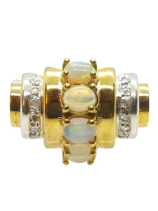 χωρίς τιμή ασφαλείας - Δαχτυλίδι - 9 kt. Ασημί, Κίτρινο χρυσό Οπάλιο - Διαμάντι 