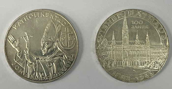 奥地利. 500 Schilling 1983 Joannes Paulus II + Wiener Rathaus, 2 monete  (没有保留价)