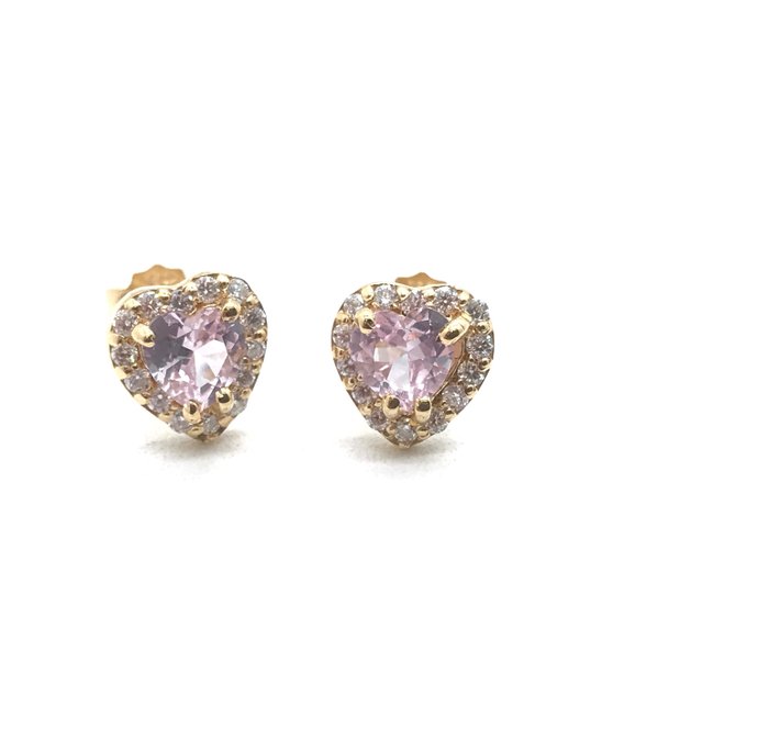 Sans Prix de Réserve - Boucles d'oreilles - 18 carats Or jaune -  1.30ct. tw. Morganite - Diamant