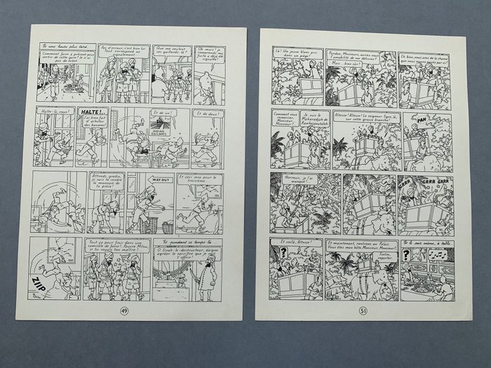 Tintin - Les Cigares du Pharaon - 2 pages  en Édition alternée - 1955 - 2 Stampa stampe