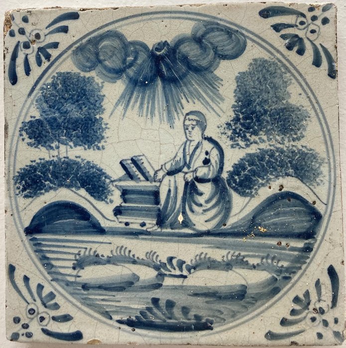 Kakel - Sällsynt antik delftsblå biblisk kakel - 1700-1750 