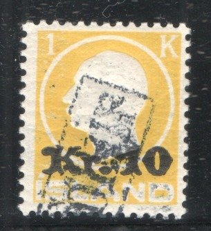 Island 1924 - 10 KR auf 1 KR mit Mautstempel