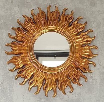 Miroir  - Résine/Polyester, miroir soleil, plaqué or