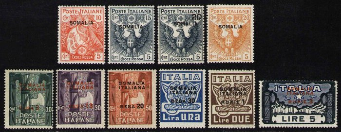 Italienisch-Somalia 1916/1923 - Rotes Kreuz + Marsch auf Rom. 2 komplette Serien - Sassone 19/22+49/54