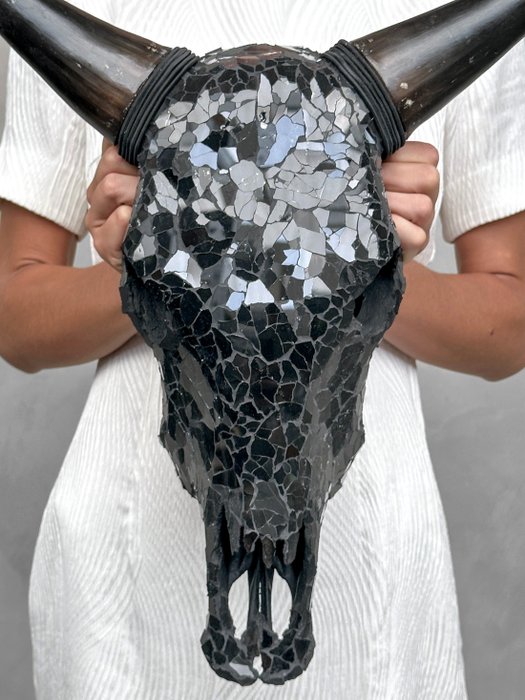 NINCS RENDELÉSÁR - Lenyűgöző tehénkoponya üvegmozaik berakással- Koponya - Bos Taurus - 47 cm - 47 cm - 15 cm- Nem CITES-fajok -  (1)