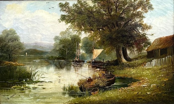 D. Morris (XIX) - Fishing by the river's edge