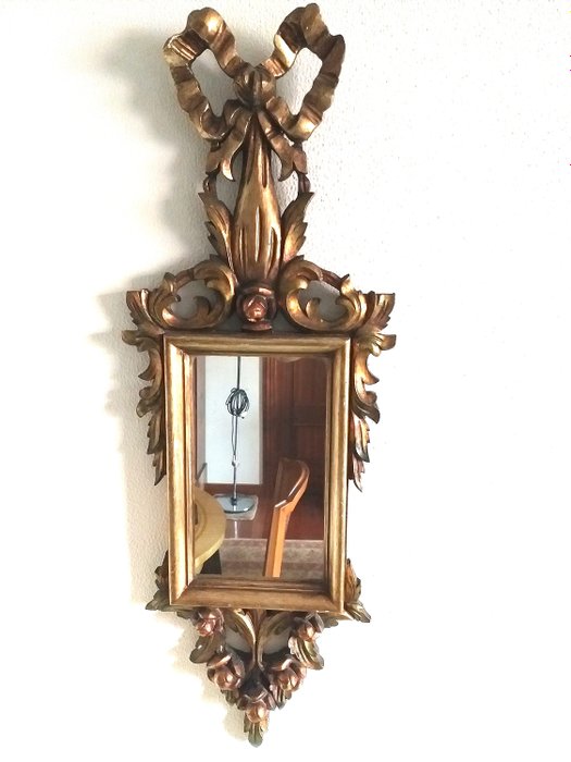 Espelho de parede  - Espelho Cornucópia - Folha de Ouro, Pinho,