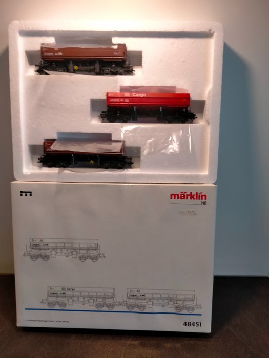 Märklin H0 - 48451 - Ensemble de wagons de marchandises pour trains miniatures (1) - Camions-bennes en vrac - DB, DB Cargo