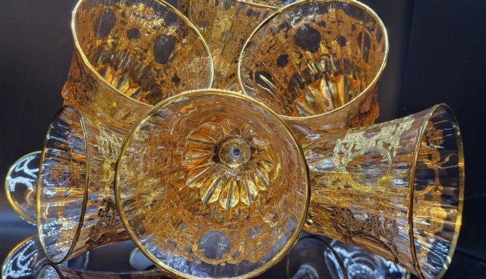 Antica bottega veneta - Glasservice (6) - Luxus-Bernsteinjuwelen, Juwelen reich an Gold - .999 (24 kt) Gold, Kristall
