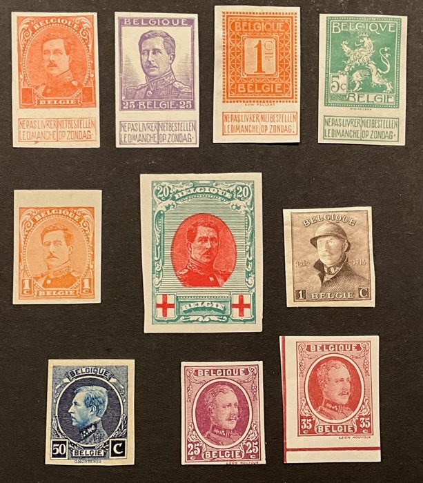 Belgio 1915/1921 - Selezione di francobolli e prove imperforate - Re Alberto I