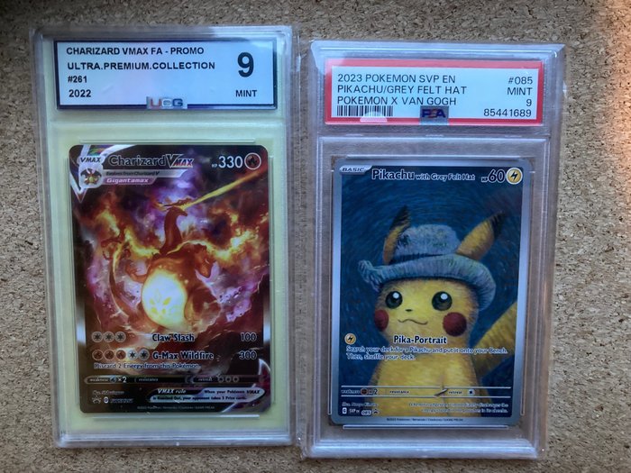 Pokémon - 2 Graded card - Glurak, Pikachu - PSA, UCG 9