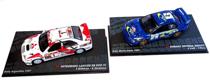 Patrimonio RALLY Special Edition 1:43 - Coche a escala - Subaru IMPREZA WRC97 - Mitsubishi LANCER RS EVO IV - Rally Monte Carlo 1997 - Rally Argentina 1997e - Rally JAPÓN Edición Vintage