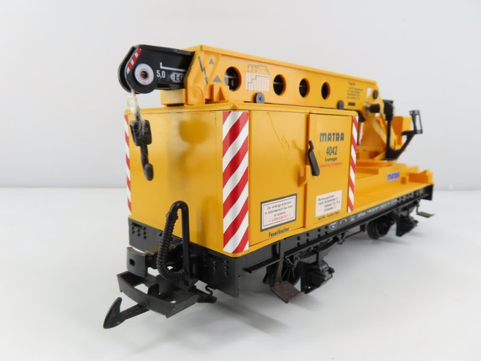 LGB G - 4042 - Modellbahn-Güterwagen (1) - 2-achsiger Kranwagen „MATRA“ mit beweglichem Ausleger