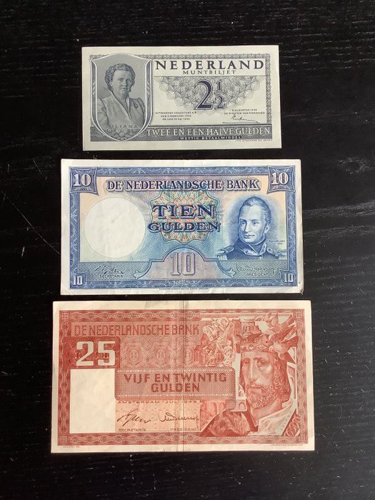 Holanda. - 3 banknotes 1949 - Pick 73, 83, 84  (Sem preço de reserva)