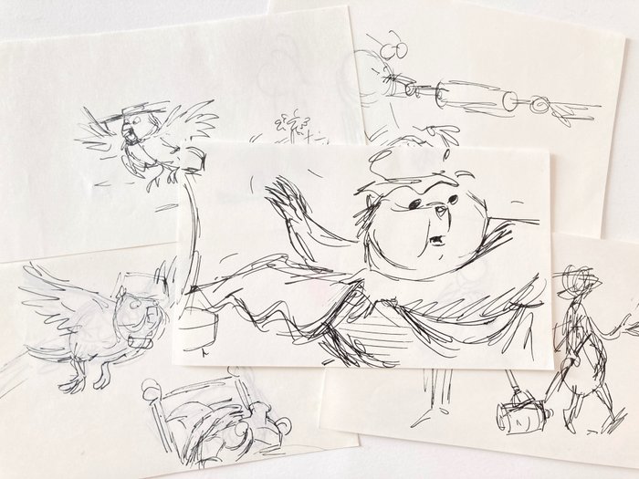 Bernard & Bianca : Pack of 5 Originals Storyboard Drawings - (Walt Disney Studios, 1977) Art from the legendary Ted Berman