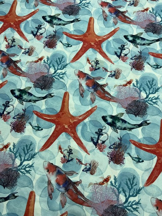San Leucio - precioso tecido para decoração com Carpa - águas-marinhas - Tecido para estofos  - 400 cm - 140 cm
