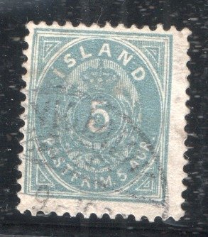 Island 1876 - 5 Aur Blå 14 x 13 1/2 perforering - michel 6 A