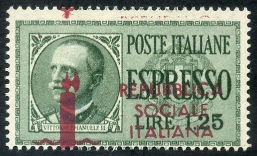 Italy 1944 - Espresso L. 1.25 with lilac carmine overprint from the Florence edition, moved "to - Sassone 21/I