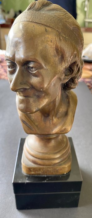 Buste, Voltaire, naar model van Houdon - 16 cm - Brons, steen