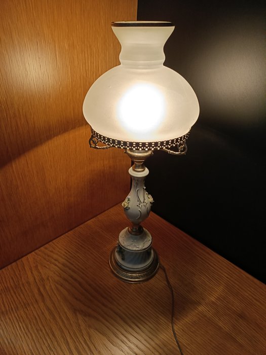 Bordlampe - .800 sølv, Glass, Porselen