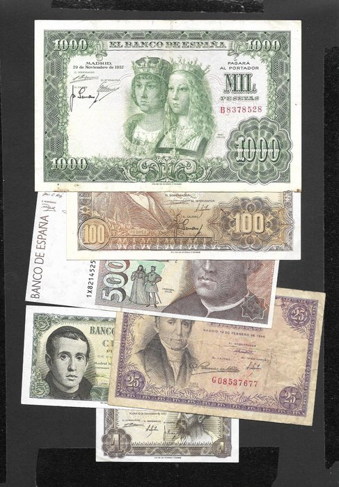 Espanja. - 6 banknotes - various dates  (Ei pohjahintaa)