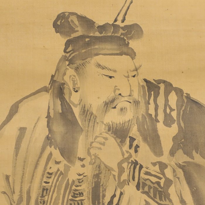 Hanging Scroll of Guan Yu 関羽 with Blue Dragon Crescent Blade - Signed 'Kano Eishun 狩野永春' - Japan  (Ingen reservasjonspris)