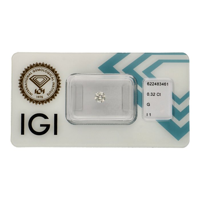 Nincs minimálár - 1 pcs Gyémánt  (Természetes)  - 0.32 ct - Kerek - G - I1 - Nemzetközi Gemmológiai Intézet (IGI)