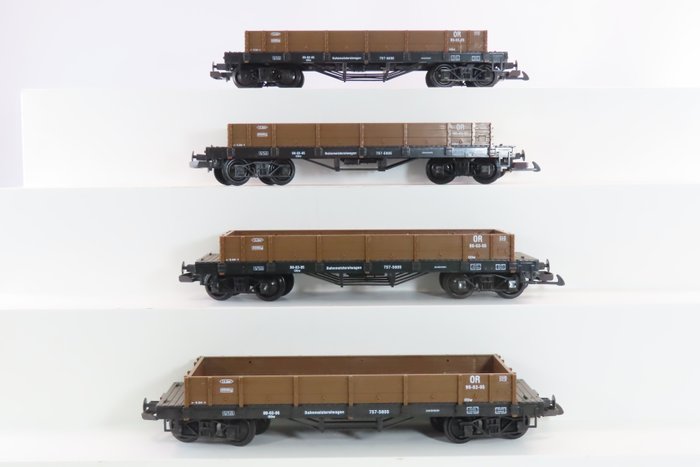Train, Newqida G - 757-5805 - Zestaw modeli wagonu towarowego (2) - 2 zestawy z 2 czteroosiowymi wagonami niskopodwoziowymi