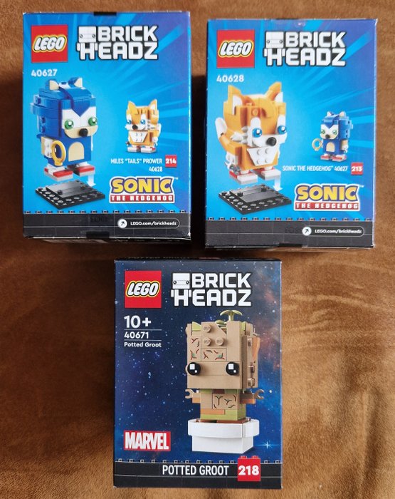 Lego - Brickheadz - 40627 & 40628 & 40671 - Sonic, Tails & Potted Groot - 2020+ - Hollandia