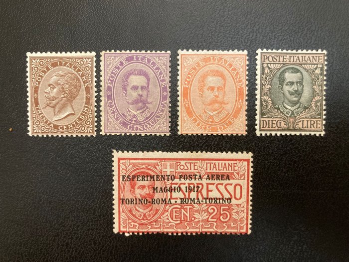 Italia - Reino 1866/1917 - Fragmentos mnh** Centrado justo - Sassone T22, 42, 43, 91 & A1
