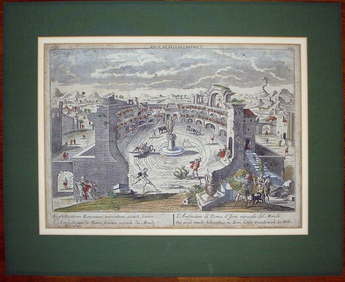 歐洲, 地圖 - 義大利/羅馬; George Balthazar Probst / Daumont - [Lot of 2 views] Veduta del Colosseo sesta meraviglia / Veduta di Piazza Santo Stefano a Vienna - 1751-1760