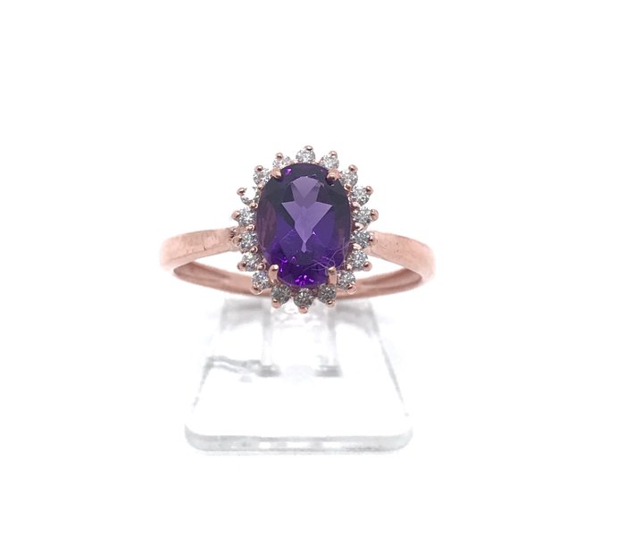 沒有保留價 - NESSUN PREZZO DI RISERVA - 戒指 - 18 克拉 玫瑰金 紫水晶 - 鉆石 