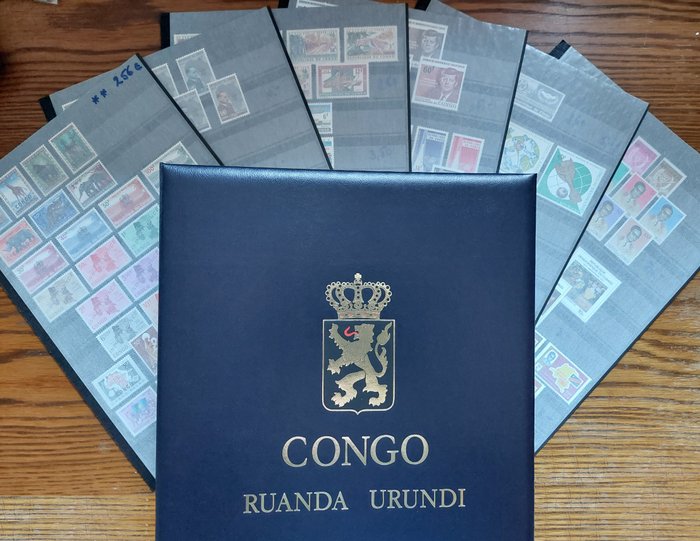 Congo Belga  - Coleção do Congo Belga, Ruanda, Urundi e République du Congo em álbum Davo com acolchoado